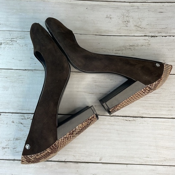 Calvin Klein Suede and Snakeskin Monicah Chunky Heel Pump - Picture 8 of 12